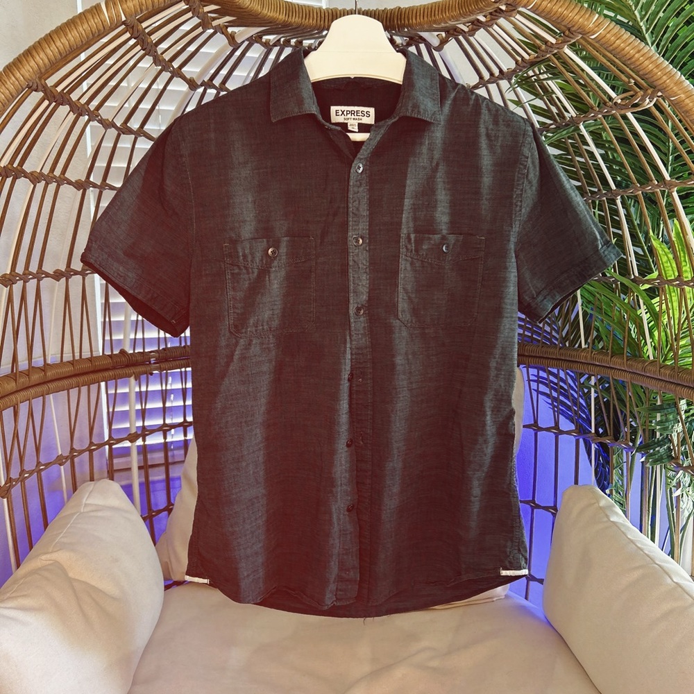 Short Sleeve Button Up Express Dark Gray